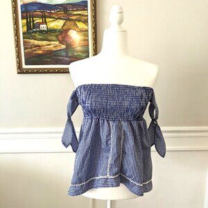 Blue gingham off shoulder top